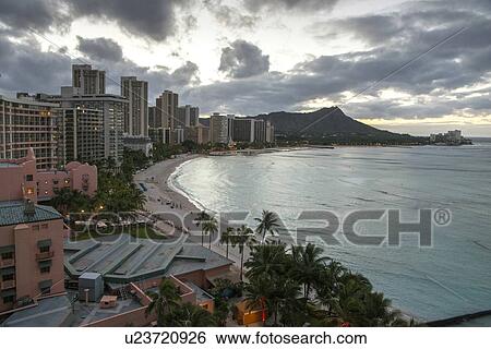 Stock Photograph - Buildings at the beachfront, Waikiki, Honolulu, Oahu, Hawaii, USA. Fotosearch