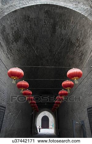 Stock Image - Chinese lanterns on Xi'an City Wall, Xi'an, China. Fotosearch