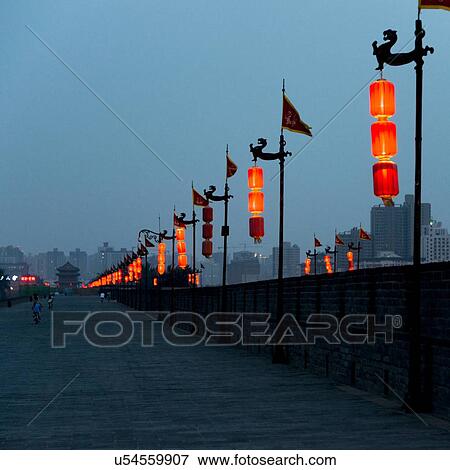 Chinese lanterns on Xi'an City Wall, Xi'an, Shaanxi, China. View Large Photo Image Stock Photo - Chinese lanterns on Xi'an City Wall, Xi'an, Shaanxi, China.. Fotosearch