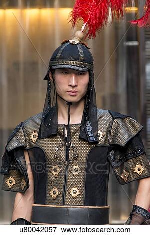 Stock Photo - Chinese soldier wearing armor, Xi'an, Shaanxi, China. Fotosearch