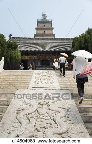 Stock Photo - Entrance to the Giant Wild Goose Pagoda, Xi'an, Shaanxi, China.. Fotosearch