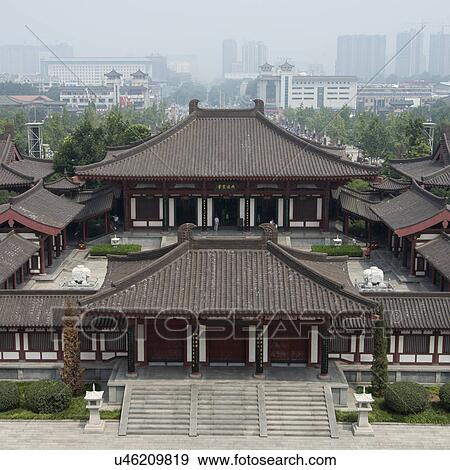 Stock Photo - Exterior of a Pagoda with cityscape in distant, Xi'an, Shaanxi, China.. Fotosearch