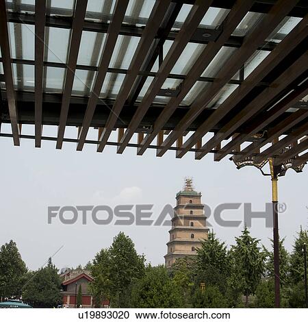 Stock Image - Exterior of Giant Wild Goose Pagoda, Xi'an, Shaanxi, China.. Fotosearch