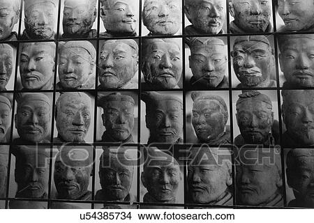 Picture - Faces of Terracotta warriors at Shaanxi History Museum, Xian, China.. Fotosearch