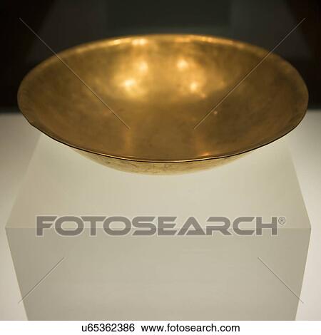 Stock Photograph - Gold bowl on display at Shaanxi History Museum, Xi'an, Shaanxi, China. Fotosearch