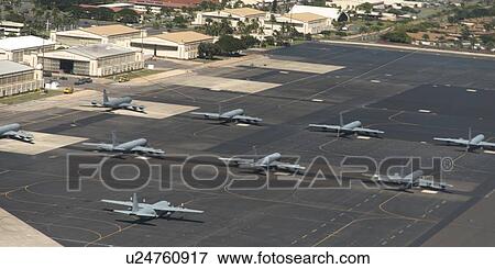 Stock Photo - High angle view of airplanes at an airport, Oahu, Hawaii, USA. Fotosearch