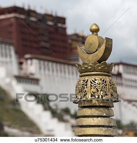 High section view of stupa with Potala Palace in the background, Lhasa, Tibet, China View Large Photo Image Picture - High section view of stupa with Potala Palace in the background, Lhasa, Tibet, China. Fotosearch
