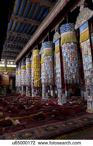 Stock Image - Interiors of the Great Assembly Hall in Drepung Monastery, Lhasa, Tibet, China. Fotosearch
