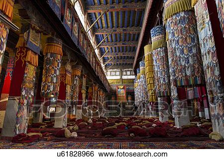 Stock Photograph - Interiors of the Great Assembly Hall in Drepung Monastery, Lhasa, Tibet, China. Fotosearch