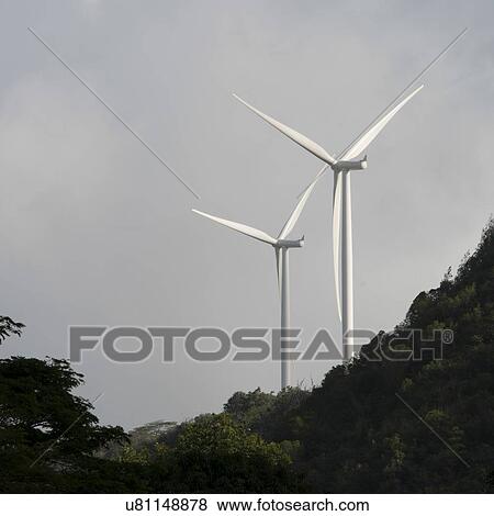 Stock Photo - Low angle view of a wind turbines, Haleiwa, North Shore, Oahu, Hawaii, USA. Fotosearch