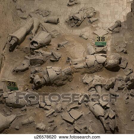 Stock Image - Old Chinese ruins of terracotta army in Xi'an, China.. Fotosearch