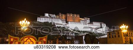 Stock Photo - Potala Palace at night, Lhasa, Tibet, China. Fotosearch