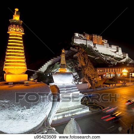Potala Palace at night, Lhasa, Tibet, China View Large Photo Image Stock Photo - Potala Palace at night, Lhasa, Tibet, China. Fotosearch