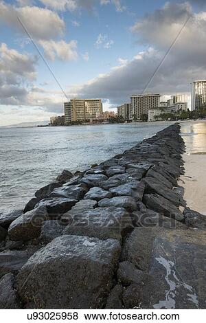 Rock formation along beachfront, Waikiki, Honolulu, Oahu, Hawaii, USA View Large Photo Image Stock Photo - Rock formation along beachfront, Waikiki, Honolulu, Oahu, Hawaii, USA. Fotosearch