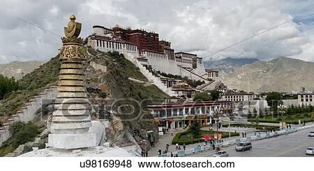 Stupa with Potala Palace in the background, Lhasa, Tibet, China View Large Photo Image Stock Photo - Stupa with Potala Palace in the background, Lhasa, Tibet, China. Fotosearch