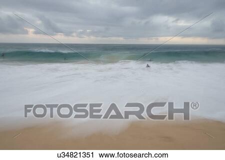 Stock Image - Surf on the beach, Sandy Beach, Hawaii Kai, Honolulu, Oahu, Hawaii, USA. Fotosearch