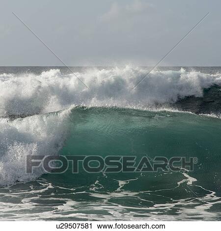 Stock Image - Waves in the ocean, Haleiwa, North Shore, Oahu, Hawaii, USA. Fotosearch
