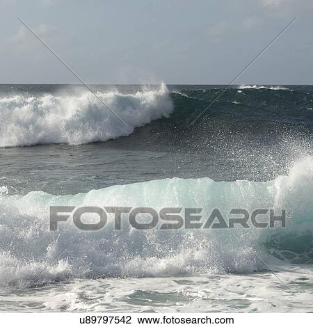 Stock Image - Waves in the ocean, Haleiwa, North Shore, Oahu, Hawaii, USA. Fotosearch