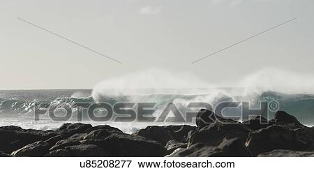 Stock Photo - Waves on the coast, Haleiwa, North Shore, Oahu, Hawaii, USA. Fotosearch