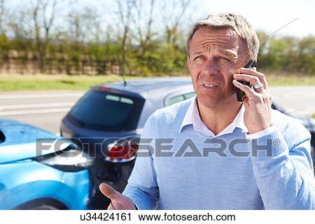 Driver Making Phone Call After Traffic Accident View Large Photo Image Stock Image - Driver Making Phone Call After Traffic Accident. Fotosearch