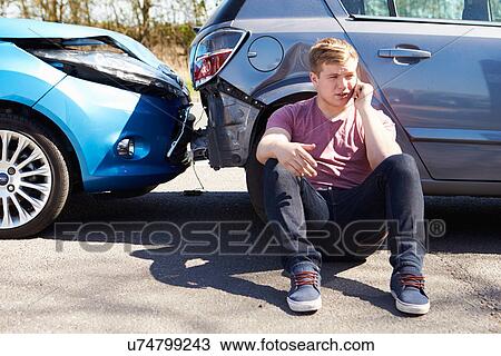 Driver Making Phone Call After Traffic Accident View Large Photo Image Stock Image - Driver Making Phone Call After Traffic Accident. Fotosearch