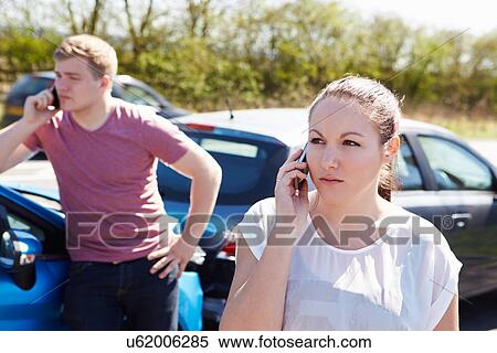 Driver Making Phone Call After Traffic Accident View Large Photo Image Stock Photography - Driver Making Phone Call After Traffic Accident. Fotosearch