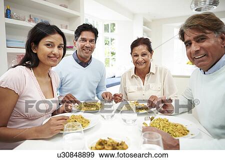 Stock Photo - Indian Family Eating Meal At Home. Fotosearch