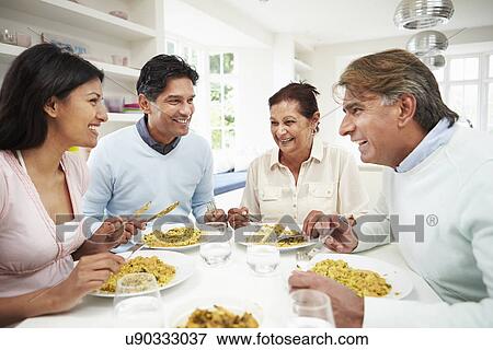 Stock Photo - Indian Family Eating Meal At Home. Fotosearch