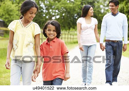 Stock Image - Indian Family Walking In Countryside. Fotosearch