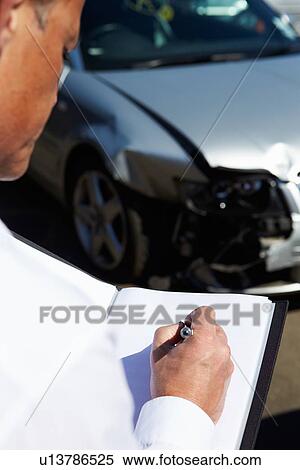 Loss Adjuster Inspecting Car Involved In Accident View Large Photo Image Stock Photography - Loss Adjuster Inspecting Car Involved In Accident. Fotosearch