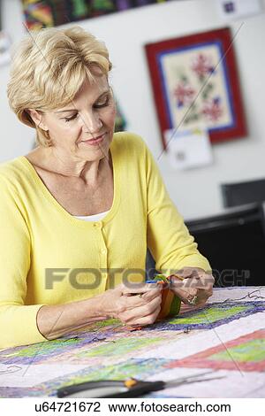 Portrait Of Woman Sewing Quilt View Large Photo Image Stock Image - Portrait Of Woman Sewing Quilt. Fotosearch