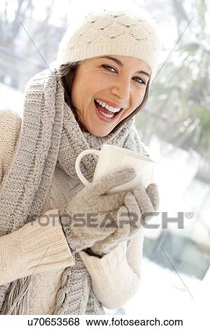 Happy woman in cold weather View Large Photo Image Stock Photo - Happy woman in cold weather. Fotosearch