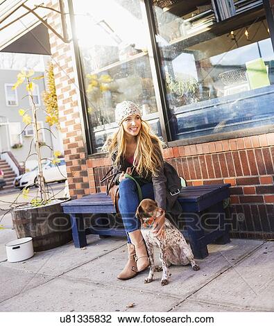 Portrait of blond woman with dog View Large Photo Image Stock Image - Portrait of blond woman with dog. Fotosearch