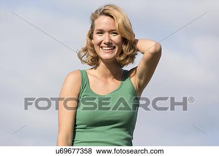 Portrait of happy woman View Large Photo Image Stock Photo - Portrait of happy woman. Fotosearch