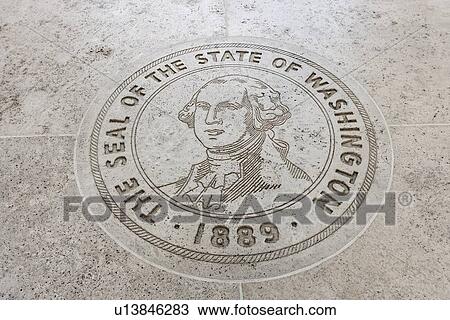 Stock Image - Close-up of The Seal of the State of Washington in Fort Bonifacio, Manila, Philippines. Fotosearch