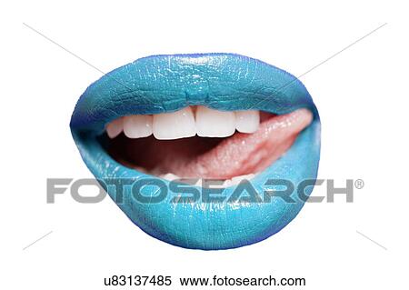 Close-up of tongue licking blue lip over white background View Large Photo Image Stock Photography - Close-up of tongue licking blue lip over white background. Fotosearch