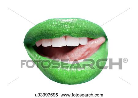 Close-up of tongue licking green lip over white background View Large Photo Image Stock Photography - Close-up of tongue licking green lip over white background. Fotosearch