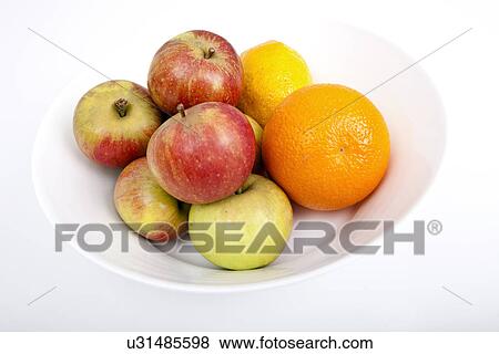 Fresh fruits in plate against white background View Large Photo Image Stock Photo - Fresh fruits in plate against white background. Fotosearch