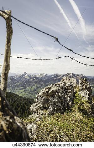 Barbed wire fence on Mt Wallberg, Bavaria, Germany View Large Photo Image Picture - Barbed wire fence on Mt Wallberg, Bavaria, Germany. Fotosearch