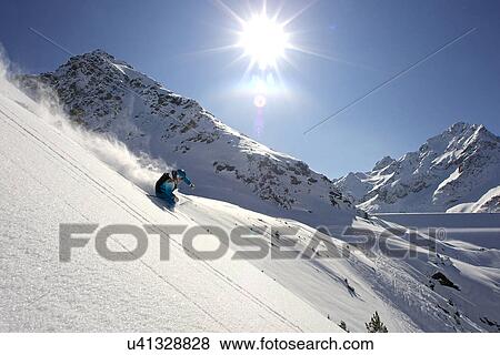 Female skiing off-piste, Kuhtai, Austria View Large Photo Image Stock Photo - Female skiing off-piste, Kuhtai, Austria. Fotosearch