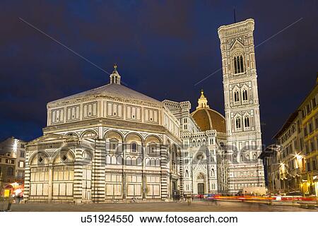 Stock Image - Florence cathedral at night, Florence, Tuscany, Italy. Fotosearch