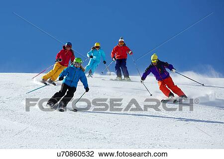 Stock Image - Group of friends skiing in Kuhtai, Tirol, Austria. Fotosearch