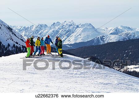 Group of skiers standing in Kuhtai, Tirol, Austria View Large Photo Image Stock Photograph - Group of skiers standing in Kuhtai, Tirol, Austria. Fotosearch