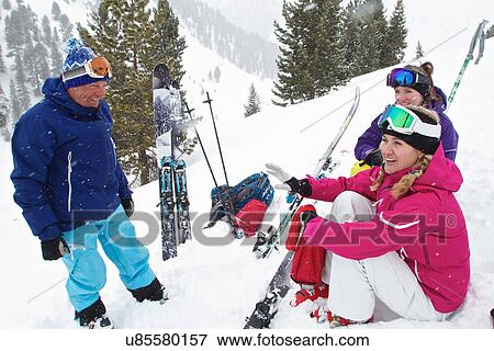 Stock Photo - Guide and clients ski touring in Kuhtai, Austria. Fotosearch