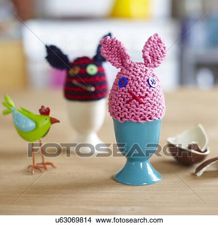 Picture - Knitted egg warmers animals. Fotosearch