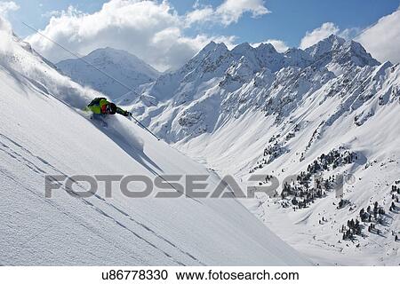 Stock Image - Man off piste skiing in Kuhtai, Tirol, Austria. Fotosearch