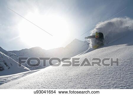 Picture - Man skiing off piste in Kuhtai, Tirol, Austria. Fotosearch