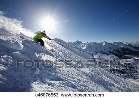 Stock Image - Man skiing off piste in Kuhtai, Tirol, Austria. Fotosearch