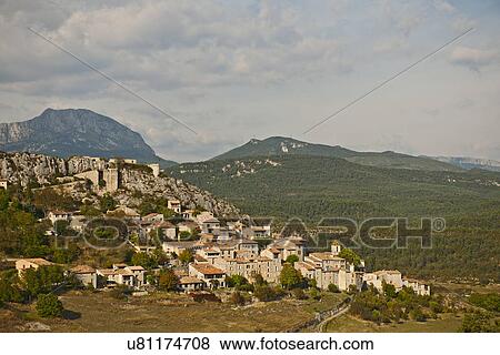 Stock Photo - Medieval town of Trigance at Canyon du Verdon, Provence, France. Fotosearch