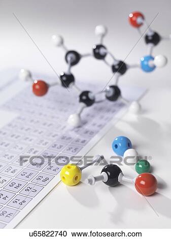 Molecular model next to periodic table on lab bench View Large Photo Image Stock Image - Molecular model next to periodic table on lab bench. Fotosearch